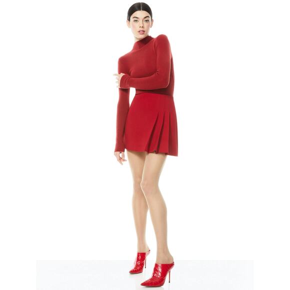 ALICE + OLIVIA Semira Pleated Red Mini Skirt Size 0 - Picture 3 of 13